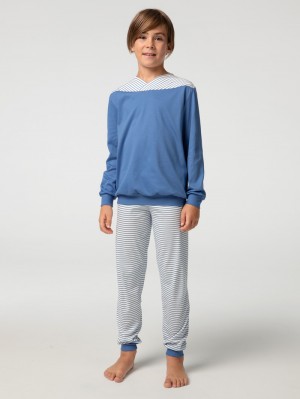Pyjama Calida Boys Youngster Pyjama With Cuff Niños Azules | 0197CXAZQ