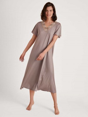 Ropa De Casa Calida Glamorous Nights Sleepshirt, Length 120 Cm Mujer Etherea Taupe | 7962PANTE