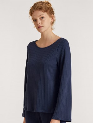 Ropa De Casa Calida Lounge Harmony Sweatshirt Mujer Azules Oscuro | 7935UBFQC