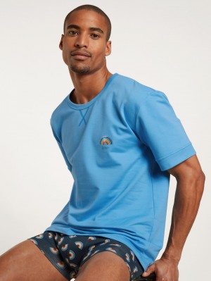Ropa De Casa Calida Love Capsule Shirt Short Sleeve Hombre Azules | 9053QNBGD