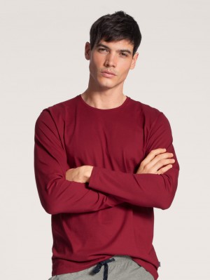 Ropa De Casa Calida Remix Basic Sleep Shirt Long Sleeve Hombre Rojos | 2730GNRYQ