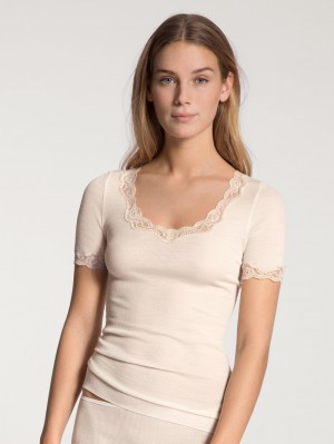 Ropa De Casa Calida Richesse Lace Shirt Short Sleeve Mujer Azules | 8604STHEN