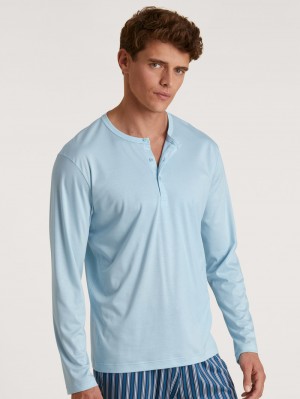 Ropa De Casa Calida Rmx Sleep Leisure Shirt Long Sleeve Hombre Azules | 5178BQDLV