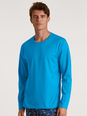 Ropa De Casa Calida Rmx Sleep Leisure Shirt Long Sleeve Hombre Azules | 1972DGFJZ