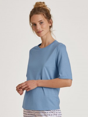 Ropa De Casa Calida Special Shirt Short Sleeve Mujer Azules | 9542CZWTJ