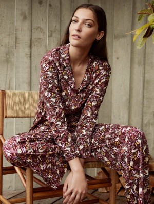 Ropa De Dormir Calida African Dreams Pyjama Buttoned Mujer Azul Rey Rojos | 2379SGFMN