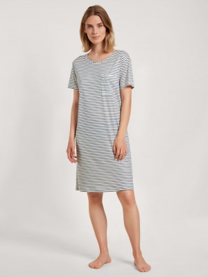Ropa De Dormir Calida Circular Sleep Short Sleeve Nightdress, Length 95cm, Cradle To Cradle Certified® Mujer Azules Azules | 6517VDKBO