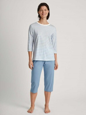 Ropa De Dormir Calida Cotton Stripes 3/4 Pyjama Mujer Endless Sky | 0591XUTFZ