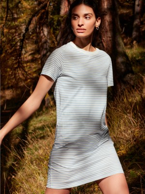 Ropa De Dormir Calida Cotton Stripes Nightdress, Length 95 Cm Mujer Endless Sky | 0713UIXBV
