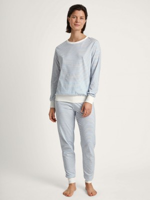 Ropa De Dormir Calida Cotton Stripes Pyjama With Cuff Mujer Endless Sky | 0812ZAUOT