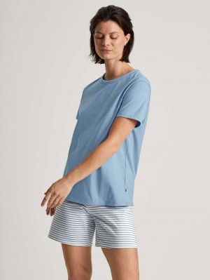 Ropa De Dormir Calida Cotton Stripes Short Pyjama Mujer Endless Sky | 7083MVUQL