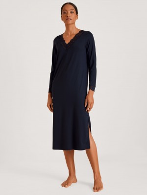 Ropa De Dormir Calida Elegant Dreams Long-sleeved Nightdress Mujer Azules Azules | 7490RKGHT