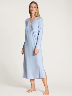 Ropa De Dormir Calida Elegant Dreams Long-sleeved Nightdress Mujer Azules | 4123OAZDE