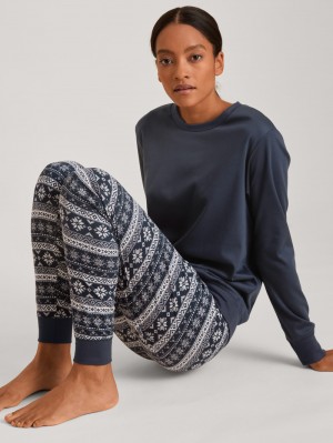 Ropa De Dormir Calida Family & Friends Pyjama With Cuff Mujer Azules Azules | 0879CBTQR