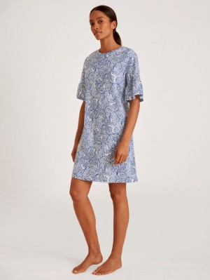 Ropa De Dormir Calida Favourites Paisley Short Sleeve Nightdress, Length 90cm Mujer Azules | 5629PNGFQ