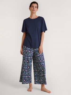 Ropa De Dormir Calida Flamingo Dreams 7/8 Pyjama Mujer Azules Oscuro | 3068NZGAX