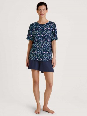 Ropa De Dormir Calida Flamingo Dreams Short Pyjama Mujer Azules Oscuro | 5093YLSPB