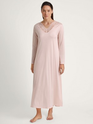 Ropa De Dormir Calida Lace Nights Long-sleeved Nightdress, Length 125 Cm Mujer Rosas | 5097RZXVJ