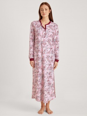 Ropa De Dormir Calida Midnight Flowers Long-sleeved Nightdress Mujer Rojos | 0516PEWKL