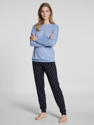 Ropa De Dormir Calida Night Lovers Pyjama With Cuff Mujer Azules Azules | 6839UCYGT