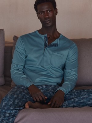 Ropa De Dormir Calida Relax Choice 2 Pyjama Hombre Azules | 5734OZVKC