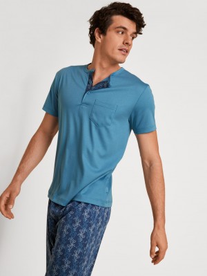 Ropa De Dormir Calida Relax Choice 2 Short Pyjama Hombre Azules | 2538IYWPC