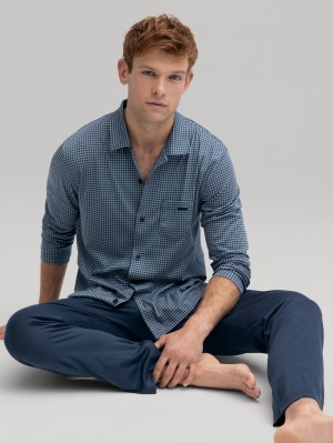 Ropa De Dormir Calida Relax Choice Pyjama Buttoned Hombre Azules | 2713AKZVP