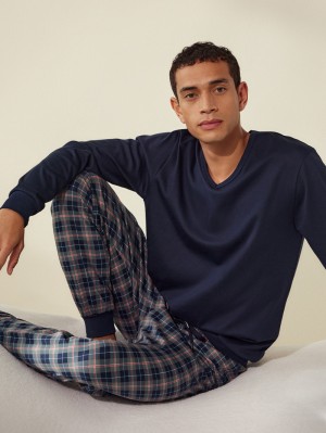 Ropa De Dormir Calida Relax Comfy 4 Pyjama With Cuff Hombre Azules | 1260TXEDB