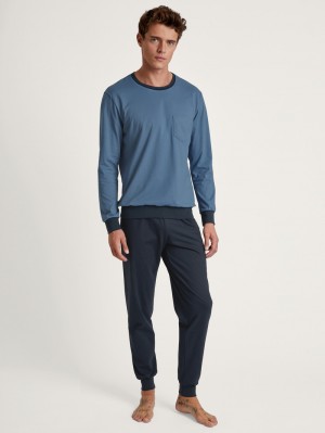 Ropa De Dormir Calida Relax Essentials Pyjama With Cuff Hombre Azules | 8432VWIGD