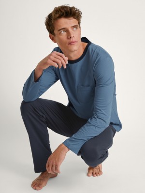 Ropa De Dormir Calida Relax Essentials Pyjama Hombre Azules | 1632KLFSB