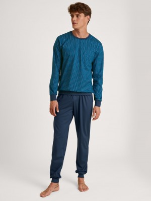 Ropa De Dormir Calida Relax Imprint 1 Pyjama With Cuff Hombre Azules | 1065TXQLR