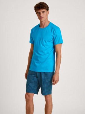 Ropa De Dormir Calida Relax Imprint 1 Short Pyjama Hombre Azules | 4627PMFIQ