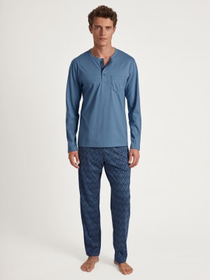 Ropa De Dormir Calida Relax Imprint 2 Pyjama Hombre Azules | 8495VBSUQ