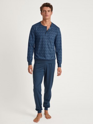 Ropa De Dormir Calida Relax Imprint 2 Pyjama With Cuff Hombre Azules | 8923HNTYU