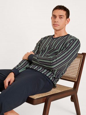 Ropa De Dormir Calida Relax Imprint 2 Pyjama With Cuff Hombre Azules | 0375MFVGR