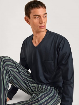 Ropa De Dormir Calida Relax Imprint 2 Pyjama Hombre Azules | 3259UTZDF
