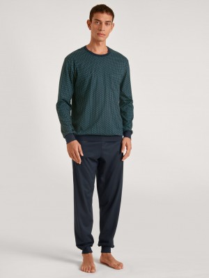 Ropa De Dormir Calida Relax Imprint 2 Pyjama With Cuff Hombre Azules Verdes | 3457TRJIH