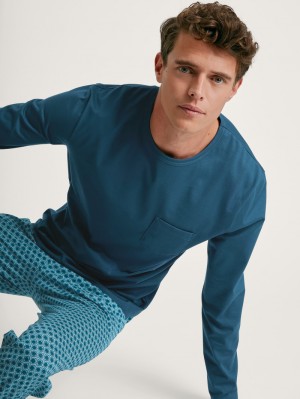 Ropa De Dormir Calida Relax Imprint 3 Pyjama Hombre Azules | 0357LZTPR