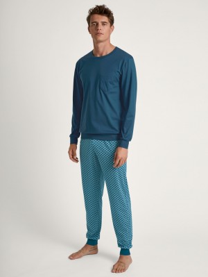 Ropa De Dormir Calida Relax Imprint 3 Pyjama With Cuff Hombre Azules | 9765XINOU