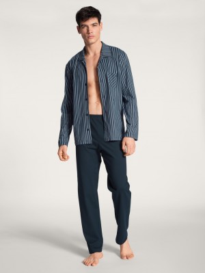 Ropa De Dormir Calida Relax Imprint Pyjama Buttoned Hombre Azules | 5036QOCKZ
