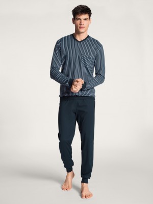Ropa De Dormir Calida Relax Imprint Pyjama With Cuff Hombre Azules | 2901HCWBM