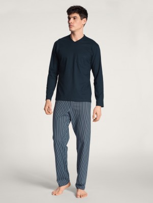 Ropa De Dormir Calida Relax Imprint Pyjama Hombre Azules | 6740AOVFR