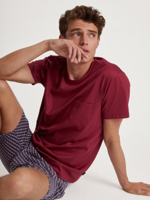 Ropa De Dormir Calida Relax Imprint Short Pyjama Hombre Rojos | 8972IXAOB