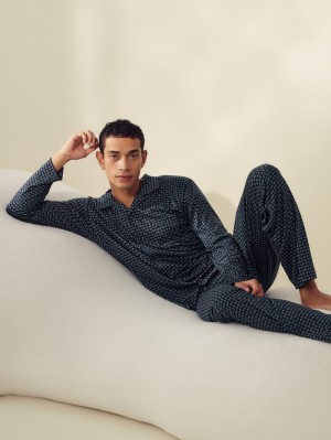 Ropa De Dormir Calida Relax Selected 2 Pyjama Buttoned Hombre Azules | 0453VBDOU