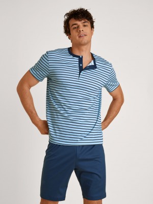 Ropa De Dormir Calida Relax Streamline 4 Short Pyjama Hombre Azules | 1458QORSK