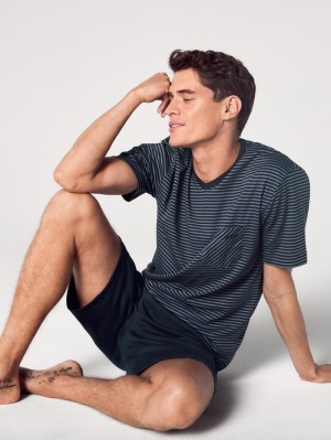 Ropa De Dormir Calida Relax Streamline Short Pyjama Hombre Azules | 5620FROUW
