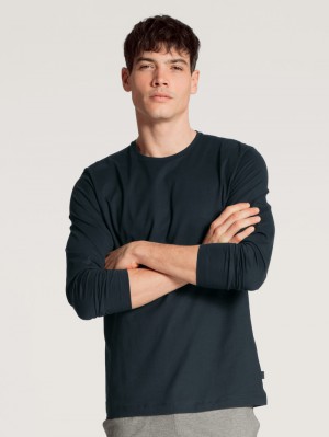 Ropa De Dormir Calida Remix Basic Sleep Shirt Long Sleeve Hombre Azules | 7351ULOQG