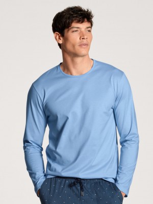 Ropa De Dormir Calida Remix Basic Sleep Shirt Long Sleeve Hombre Azules | 1457QWSZB