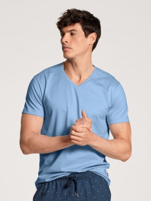 Ropa De Dormir Calida Remix Basic Sleep V-shirt Hombre Azules | 7230FGURI