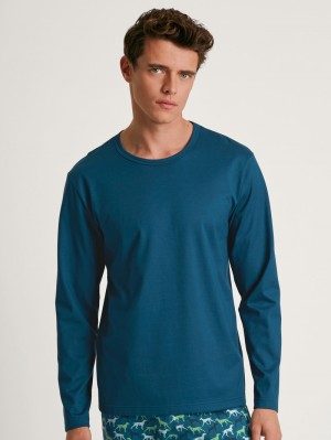 Ropa De Dormir Calida Rmx Sleep Weekend Shirt Long Sleeve Hombre Azules | 1728EOHAR